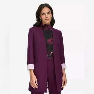Calvin Klein Plum Purple Longline Blazer NWT Size 2 Petite Open Front